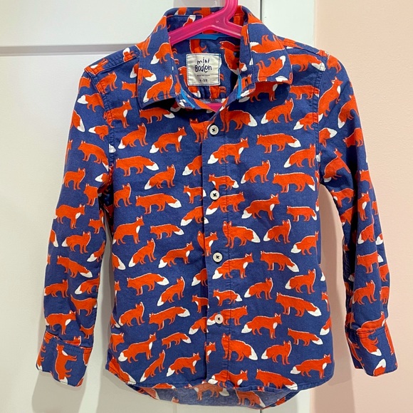 Mini Boden Other - 🦊 Mini Boden fox button down dress shirt boys blue orange size 4 5